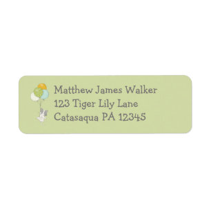 White and Grey Cat with Balloons Return Address Return Address Label