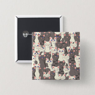 White and grey cats pattern 15 cm square badge