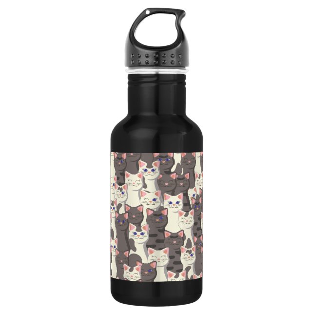 White and grey cats pattern 532 ml water bottle (Front)