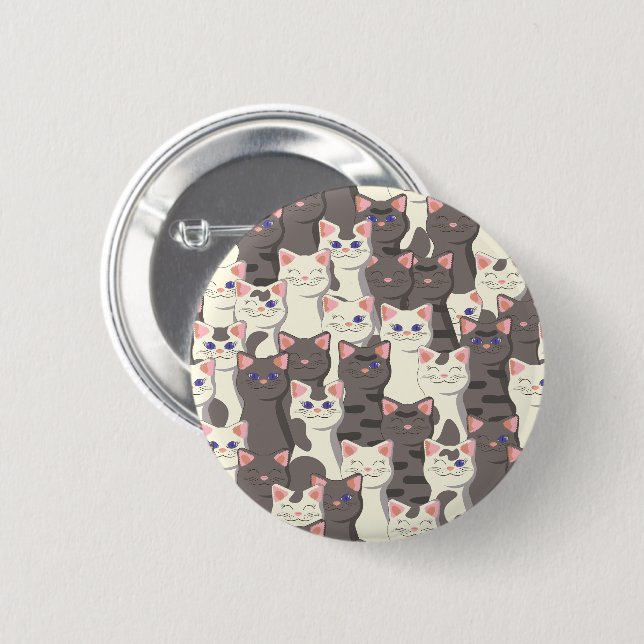 White and grey cats pattern 6 cm round badge (Front & Back)