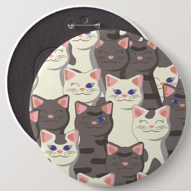 White and grey cats pattern 6 cm round badge (Front & Back)