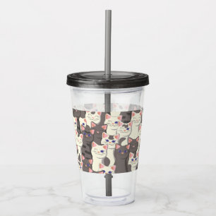 White and grey cats pattern acrylic tumbler