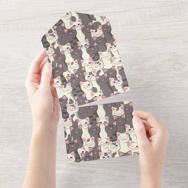 White and grey cats pattern all in one invitation (Tearaway)