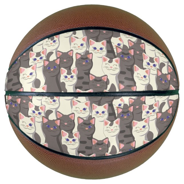 White and grey cats pattern basketball (Front)