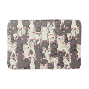 White and grey cats pattern bath mat