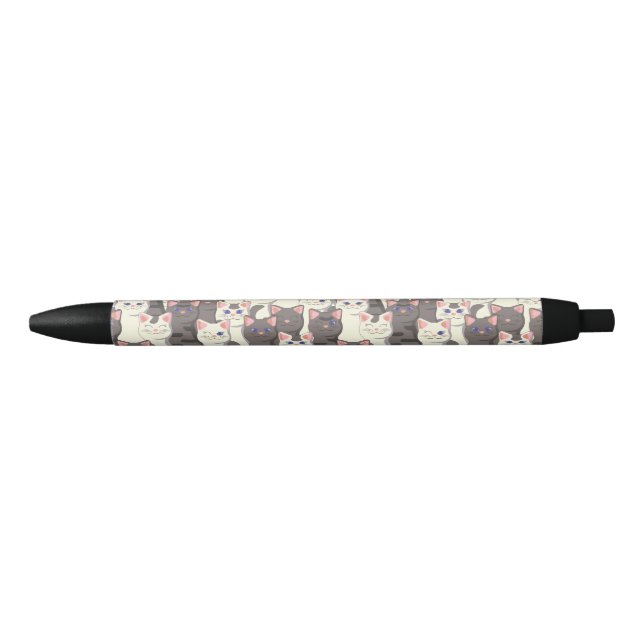 White and grey cats pattern black ink pen (Front)