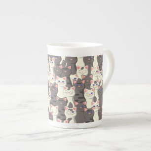 White and grey cats pattern bone china mug