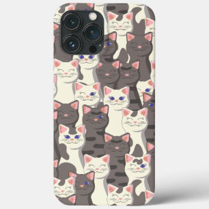 White and grey cats pattern iPhone 13 pro max case