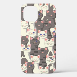 White and grey cats pattern iPhone 12 pro case