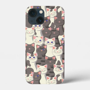 White and grey cats pattern iPhone 13 mini case