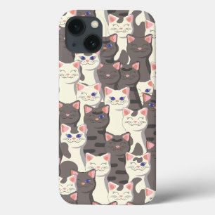 White and grey cats pattern iPhone 13 case