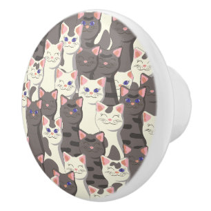 White and grey cats pattern ceramic knob
