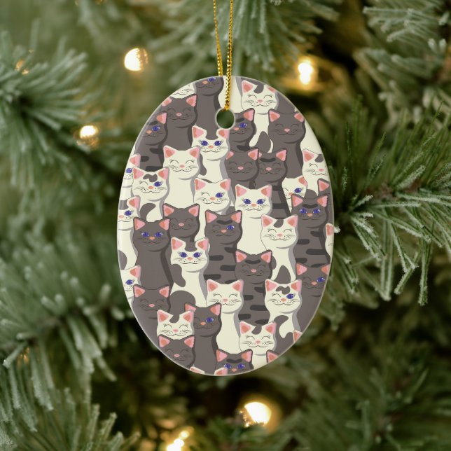 White and grey cats pattern ceramic ornament (Tree)