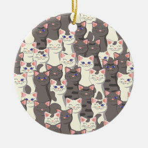 White and grey cats pattern ceramic ornament