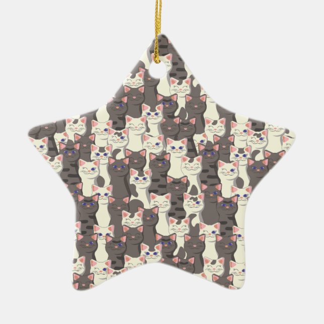 White and grey cats pattern ceramic ornament (Front)