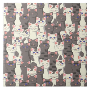 White and grey cats pattern ceramic tile