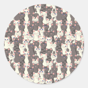 White and grey cats pattern classic round sticker