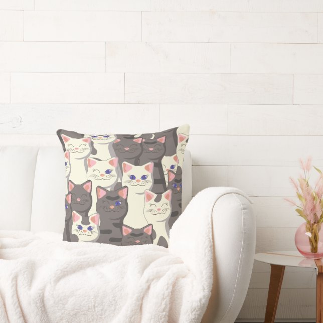 White and grey cats pattern cushion (Couch)