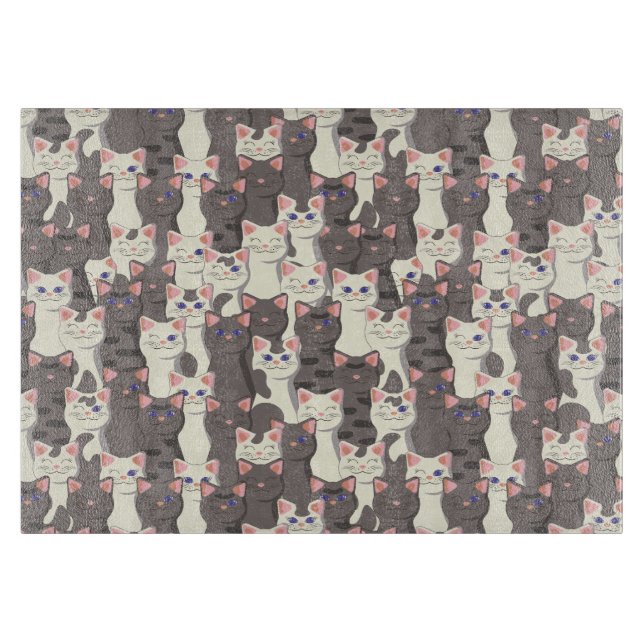 White and grey cats pattern cutting board (Front)