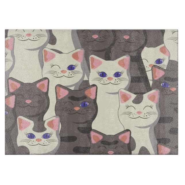 White and grey cats pattern cutting board (Front)