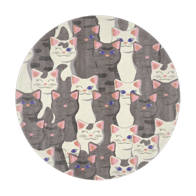 White and grey cats pattern cutting board (Front)
