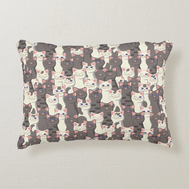 White and grey cats pattern decorative cushion (Front)
