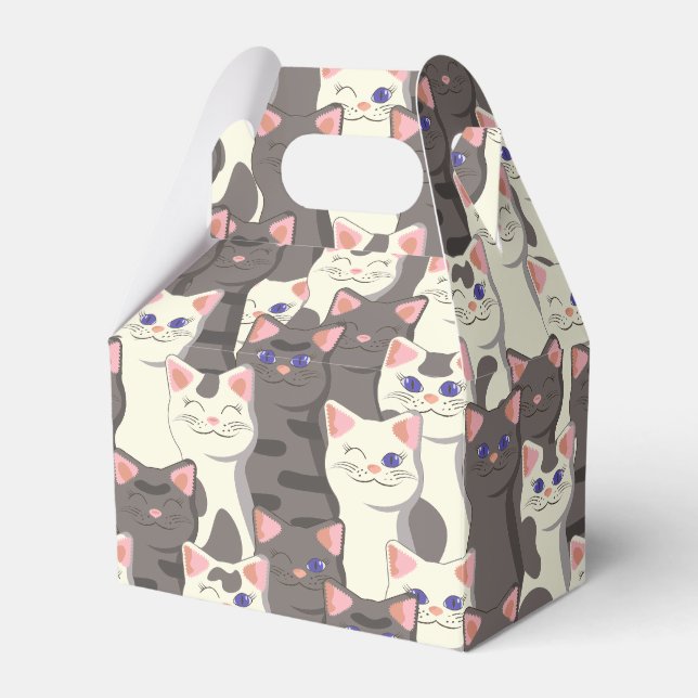 White and grey cats pattern favour box (Front Side)