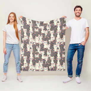 White and grey cats pattern fleece blanket