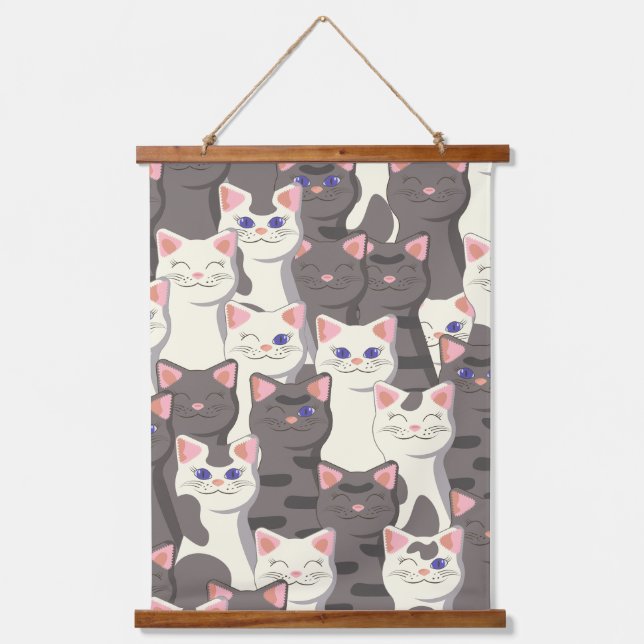 White and grey cats pattern hanging tapestry (Front)