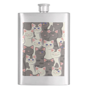 White and grey cats pattern hip flask