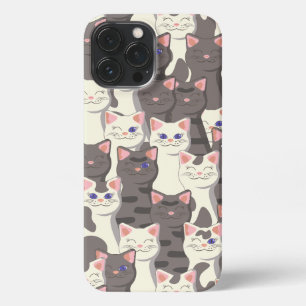 White and grey cats pattern iPhone 13 pro max case