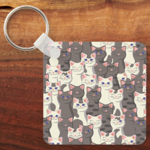 White and grey cats pattern key ring
