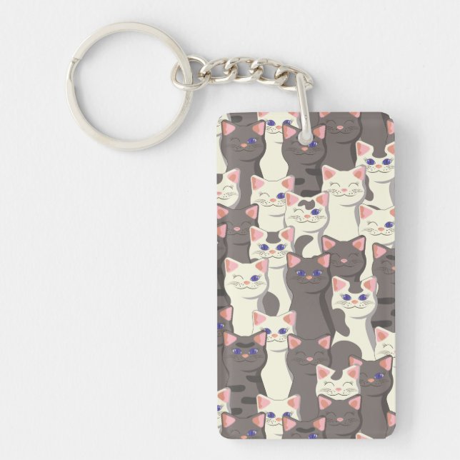 White and grey cats pattern key ring (Front)