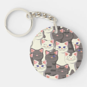 White and grey cats pattern key ring