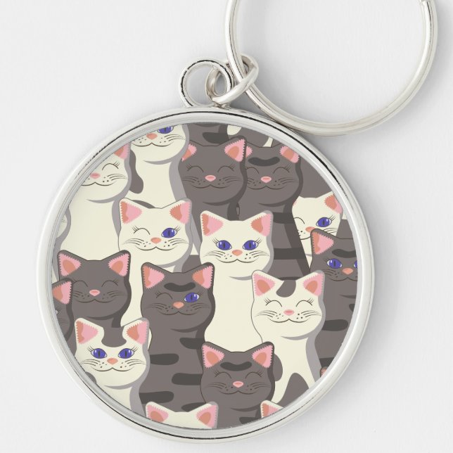 White and grey cats pattern key ring (Front)