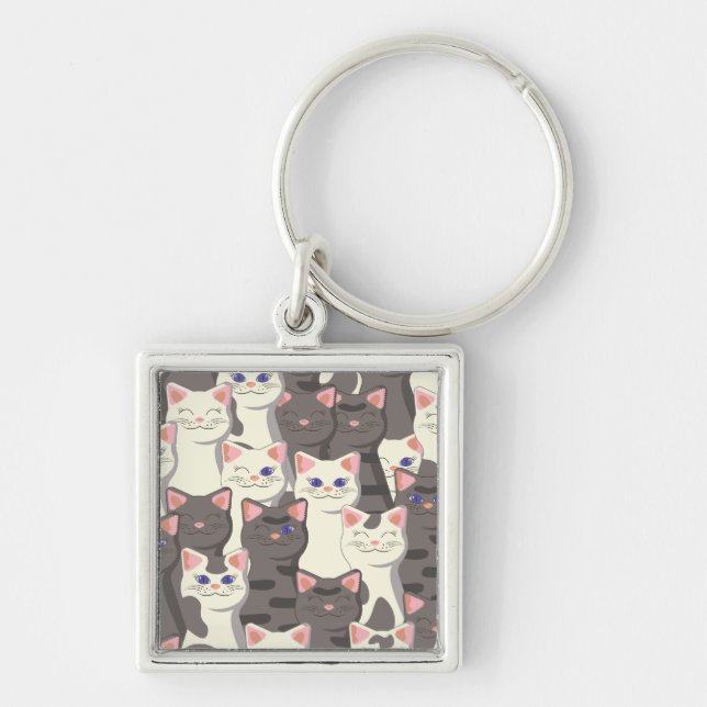 White and grey cats pattern key ring (Front)