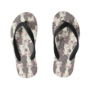 White and grey cats pattern kid's thongs