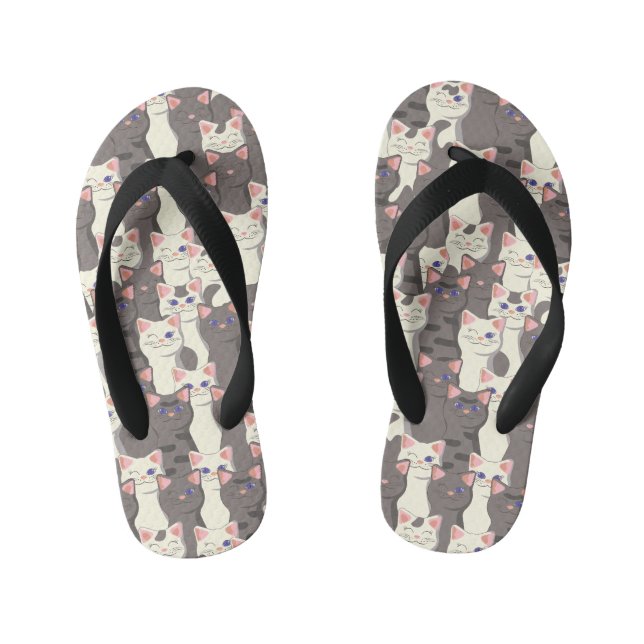 White and grey cats pattern kid's thongs (Footbed)