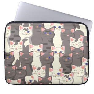 White and grey cats pattern laptop sleeve