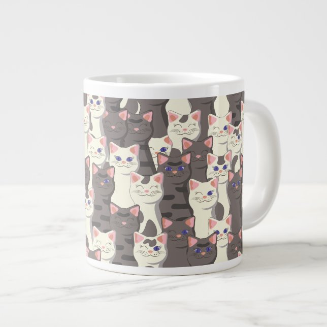 White and grey cats pattern large coffee mug (Front Right)