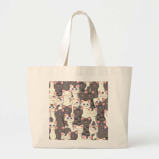 White and grey cats pattern large tote bag (Front)