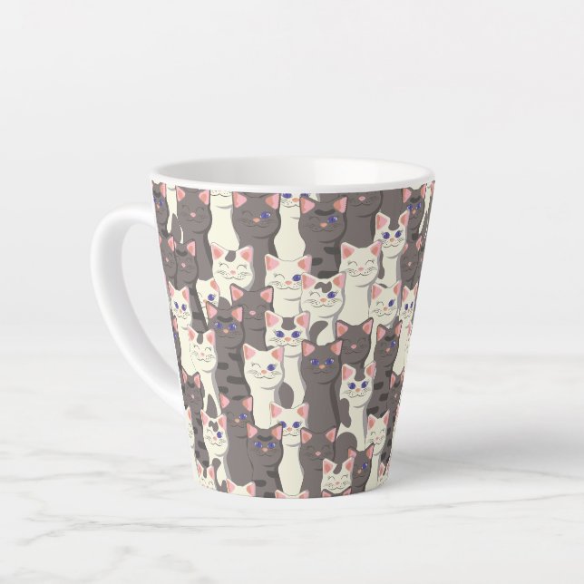 White and grey cats pattern latte mug (Left Angle)