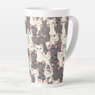 White and grey cats pattern latte mug