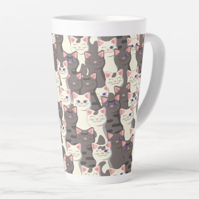 White and grey cats pattern latte mug (Right Angle)