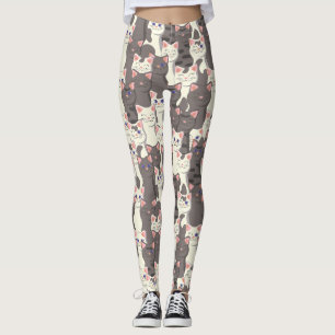 White and grey cats pattern leggings