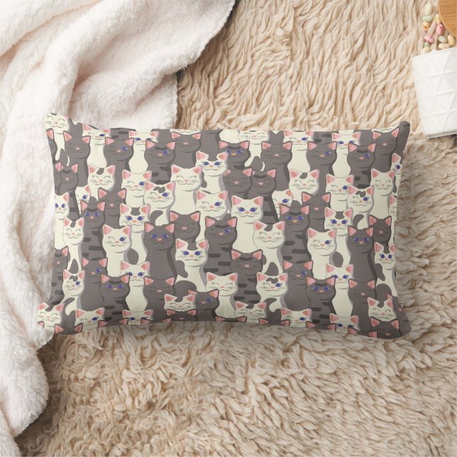 White and grey cats pattern lumbar cushion (Blanket)