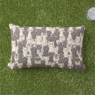 White and grey cats pattern lumbar cushion
