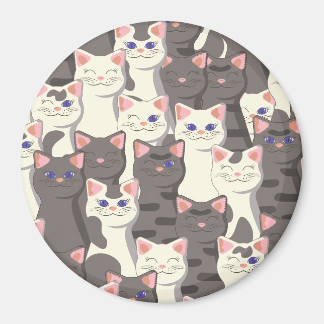 White and grey cats pattern magnet (Front)