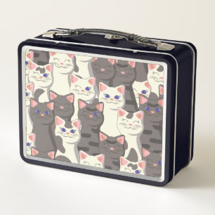 White and grey cats pattern metal lunch box