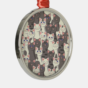 White and grey cats pattern metal ornament